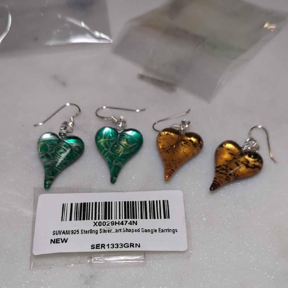 Suvani Sterling Silver Heart Dangle Earrings Set of 2 Pairs